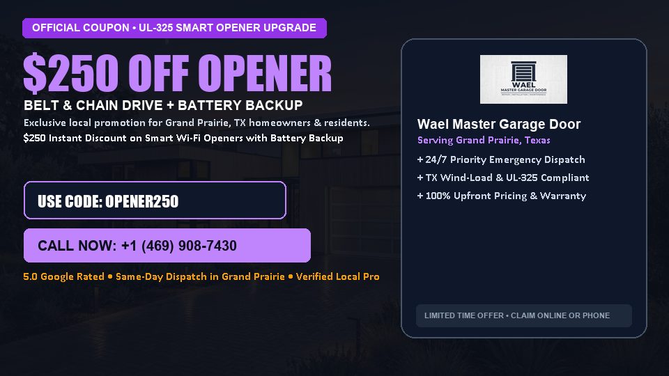 $250 OFF Smart Wi-Fi Garage Door Opener Installation in Grand Prairie, TX - Wael Master Garage Door