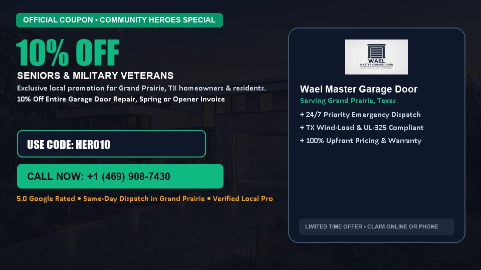 10% OFF Senior, Military & First Responder Discount in Grand Prairie, TX - Wael Master Garage Door